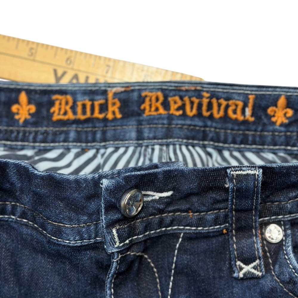 Rock Revival Womens Jessica Skinny Jeans Dark Wash Crystal Flap Pocket 29 Y2K - Picture 6 of 11